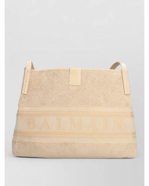 Balmain Natural Rectangular Shoulder Bag Textured Fabric Dual Handles
