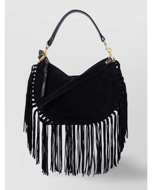 Isabel Marant Black Soft Fringe Zip Crossbody Bag