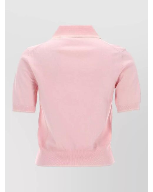 A.P.C. Pink Knit Sweater Polo Collar Ribbed Cuffs Hem