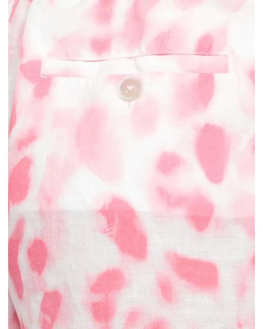 120% Lino Pink Printed Linen Shorts