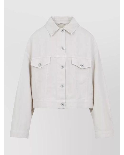 Brunello Cucinelli White Cropped Cotton Linen Jacket