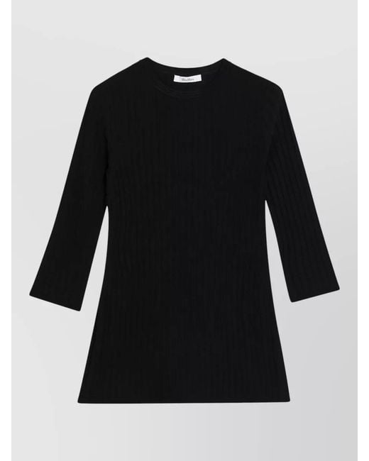 Max Mara Black Crew Neck Dress Three Quarter Sleeves Ribbed