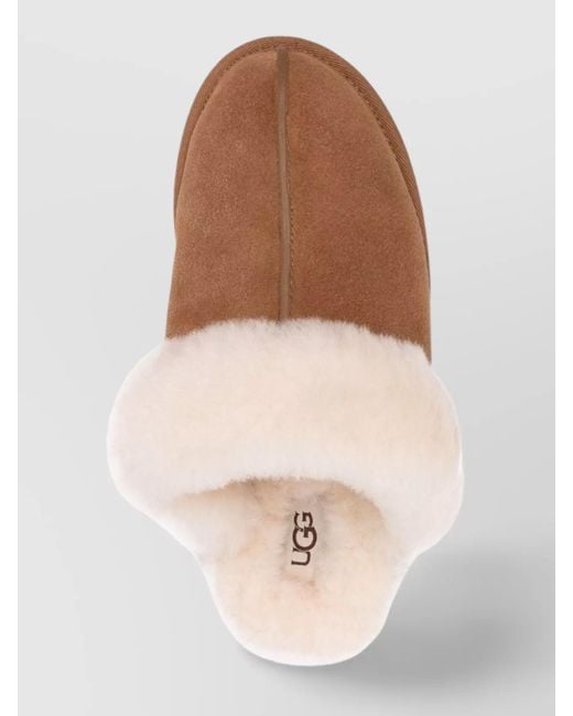 Ugg Brown Comfortable Collar Slides With Sheepskin And Fur