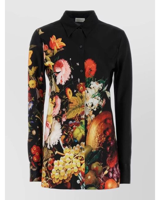 Dries Van Noten Black Silk Printed Satin Shirt