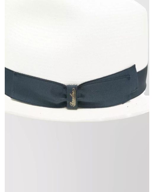 Borsalino White Federico Raffia Hat Grosgrain Ribbon Wide Brim for men