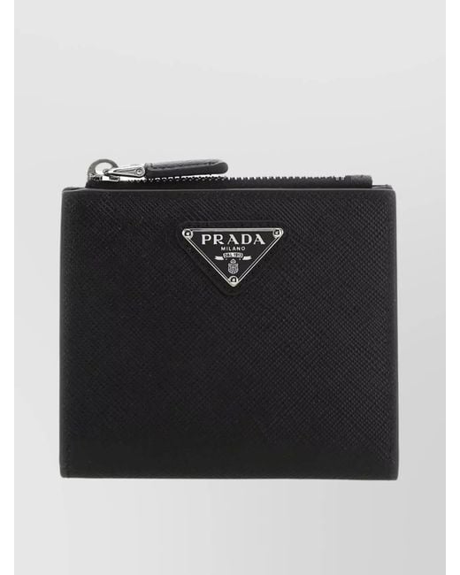 Prada Black Chain Clip Textured Leather Wallet for men