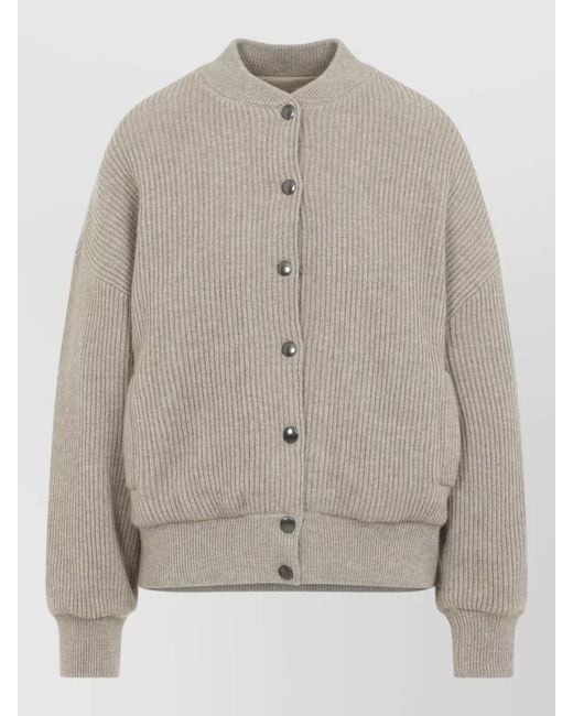 Brunello Cucinelli Gray Cashmere Bomber Jacket Relaxed Knitwear Style