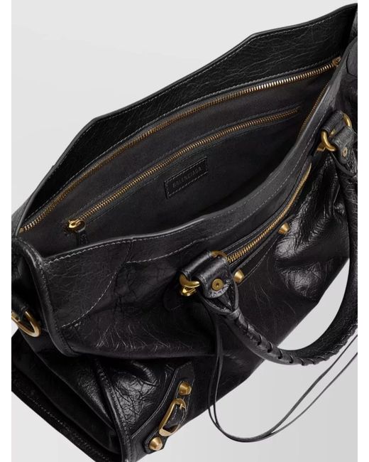 Balenciaga Black City Clutch Bag Buckle Strap Leather