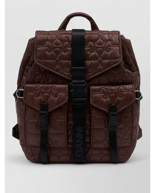Ganni Brown Tech Quilted Backpack Polyamide Top Handle