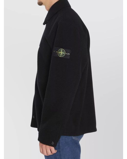 Stone Island Blue Wool Blend Regular-Fit Overshirt for men