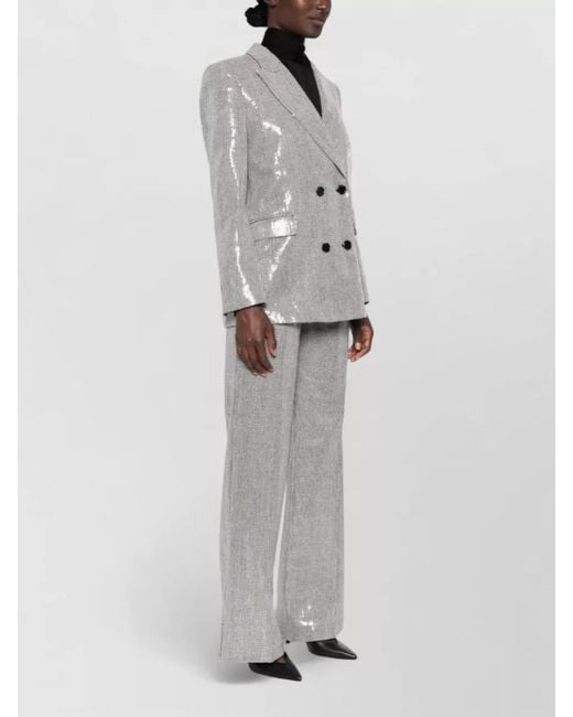 ERMANNO FIRENZE Gray Tailored Blazer Wide Leg Trousers Houndstooth Sequins