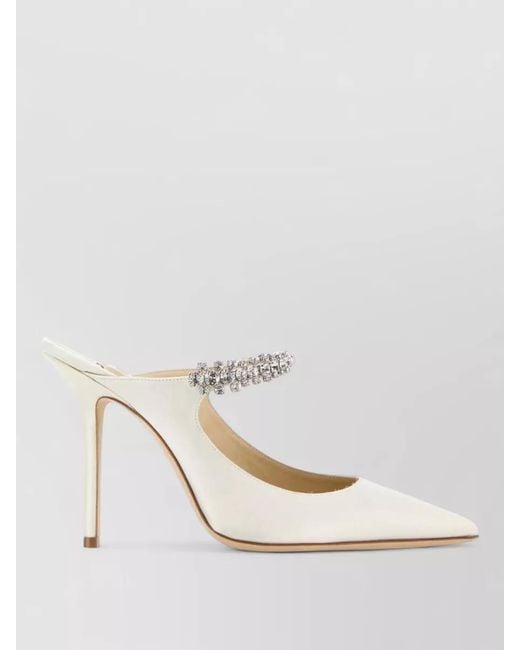 Jimmy Choo White Bing Satin Mules Pointed Toe Stiletto