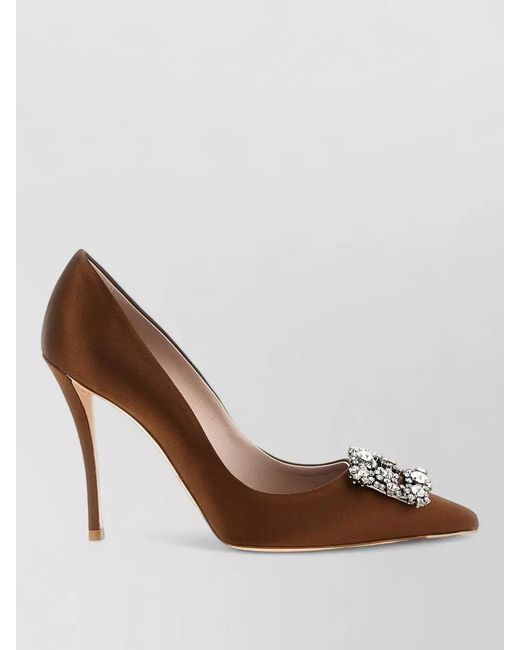 Roger Vivier Brown Flower Strass Pumps Pointed Toe Stiletto Heel