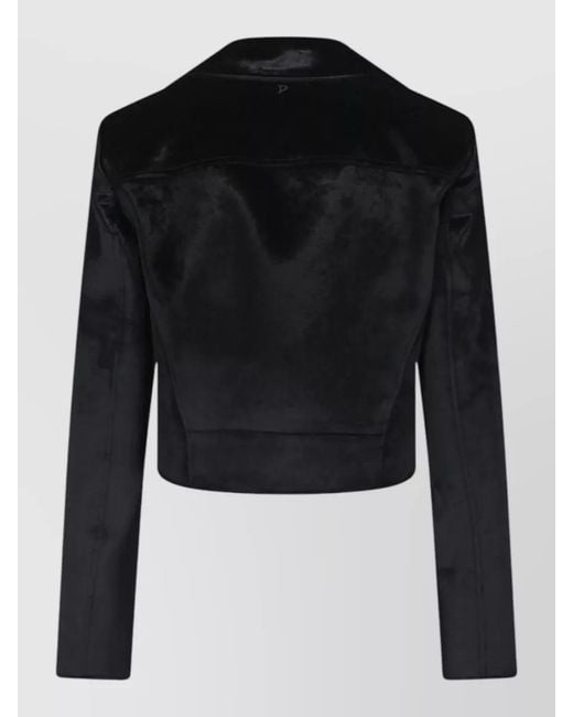 Dondup Black Cropped Velvet Coat Long Sleeves Collar