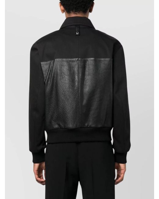 McQueen Black Leather Paneled Bomber Jacket for men