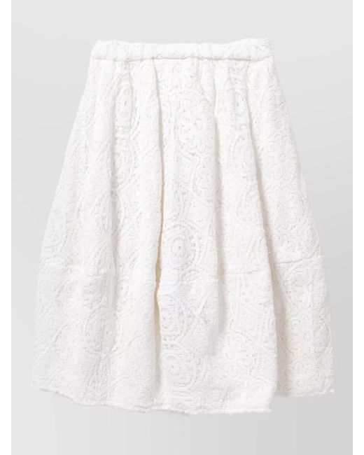 Comme des Garçons White Cotton Midi Skirt Floral Lace Texture
