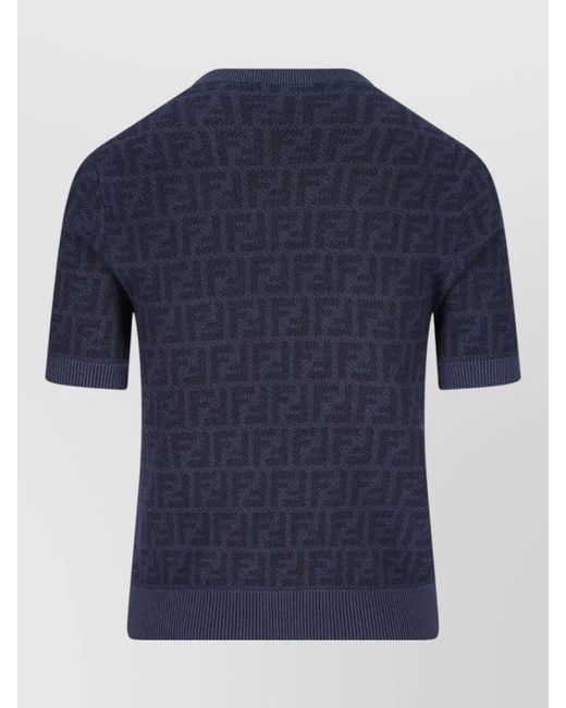 Fendi Blue Jacquard Wool Sweater