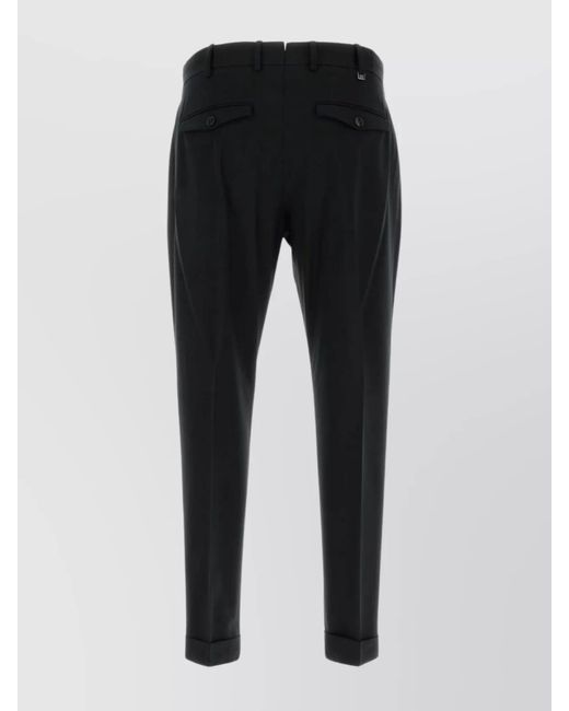 PT Torino Black Wool Pant Stretch Cuffed Hem Pleats for men