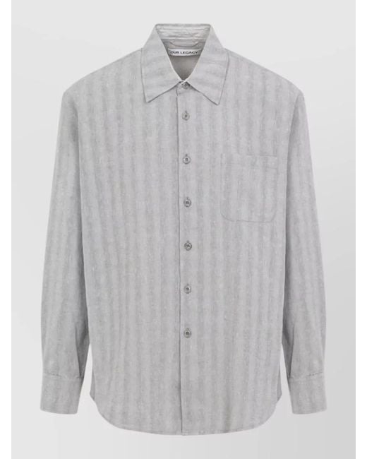 Our Legacy Gray Above Striped Shirt Cotton Linen Long Sleeves for men