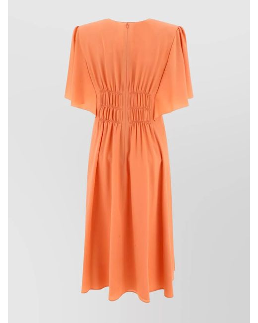 Chloé Orange Silk Draped Midi Dress
