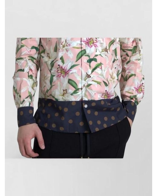 Dolce & Gabbana Blue Cotton Polka-Dot Floral-Print Shirt for men