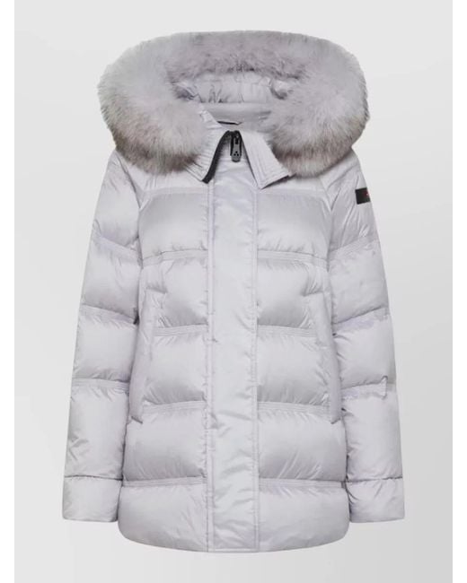 Peuterey Gray Hooded Long Jacket Elastic Cuffs Quilting