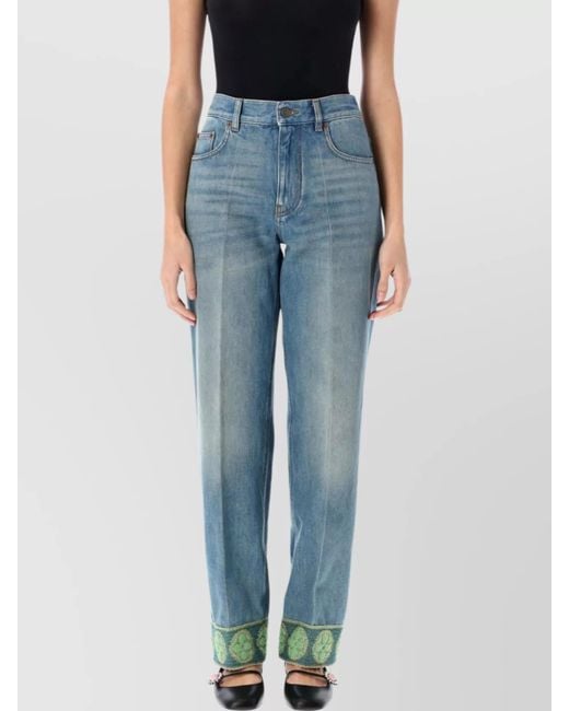 Valentino Garavani Blue Denim Cropped Straight-Leg Trousers