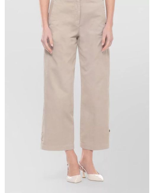 Panicale White Wide Leg Pants Ankle Button Detail