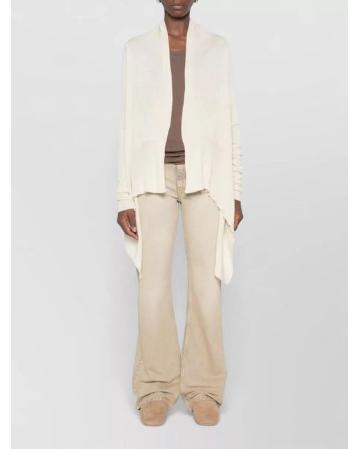 Rick Owens White Virgin Wool Ribbed Open Front Cardigan