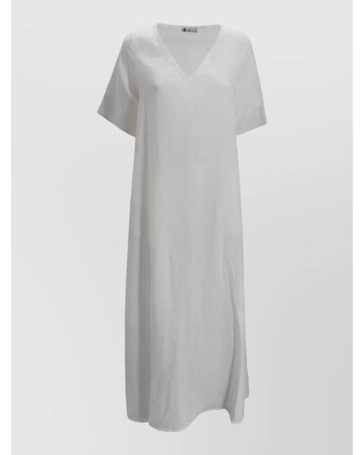 Whyci Gray Linen V Neck Long Summer Dress