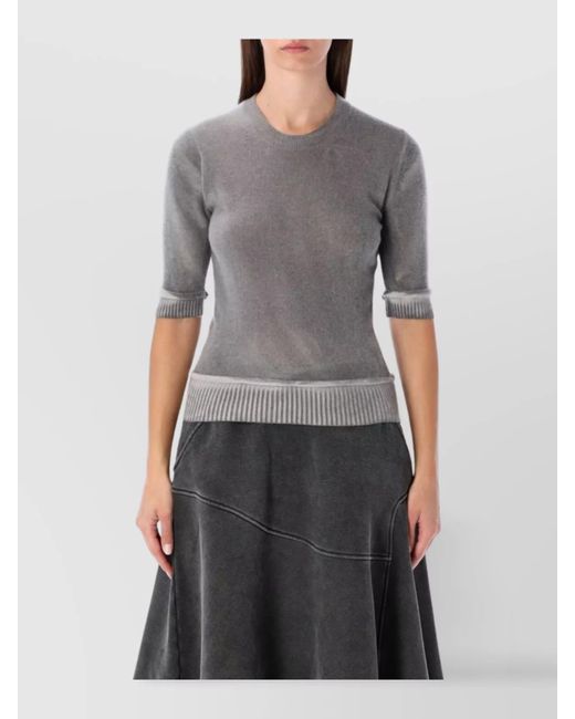 Our Legacy Gray Merino Wool Cropped Ribbed Short-Sleeve Knit T-Shirt