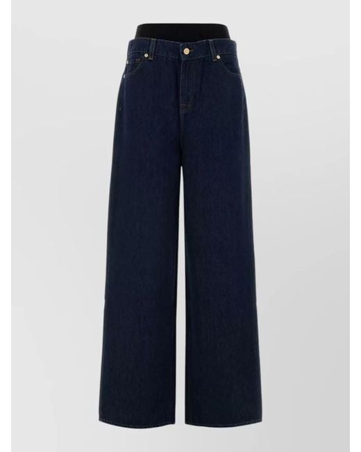 7 For All Mankind Blue Denim Wide-Leg Trousers