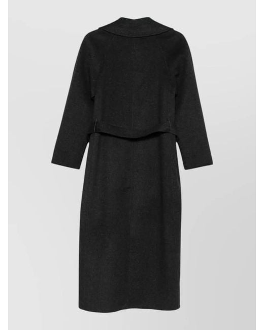 Paltò Black Paola Wool Coat Belted Waist Lapel