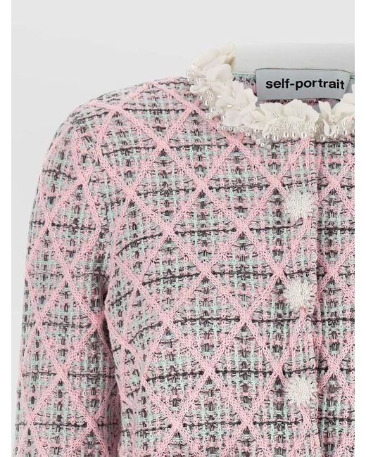 Self-Portrait Multicolor Bouclé Cropped Cardigan
