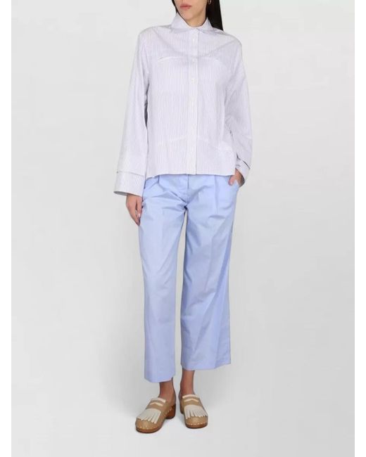 Jejia White Shirt Collared Neck Long Cuffed Sleeves Stripes