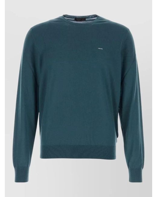 Prada Blue Wool Sweater Long Sleeves Crew Neck for men