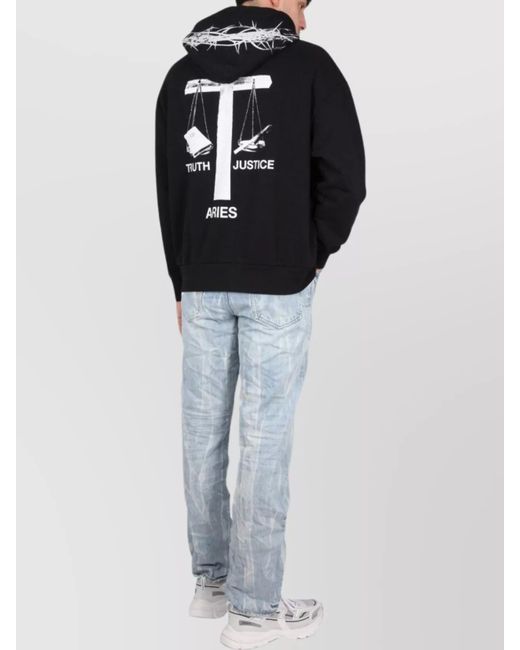 Aries Black Printed Cotton Hoodie for men