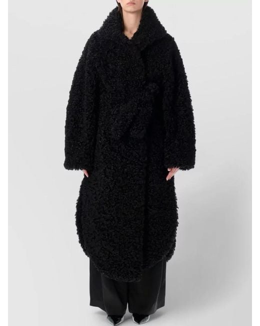 Frankie Shop Black Faux Shearling Oversized Belted Coat