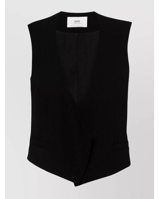 AMI Black Virgin Wool V-Neck Sleeveless Waistcoat