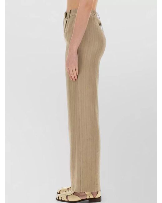 Alysi Natural Linen Trousers Elastic Waist Belt Loops