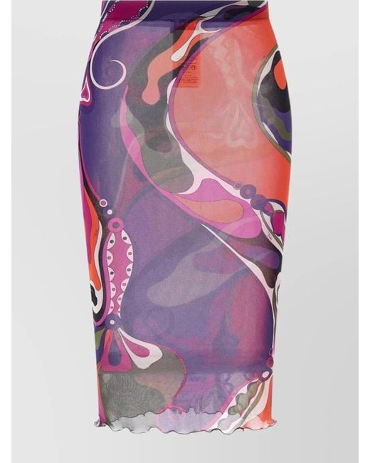 Emilio Pucci Pink Abstract Print Midi Tulle Skirt
