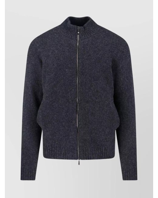 Drumohr Blue Ribbed Crewneck Sweater Featuring Fitted Cuffs for men