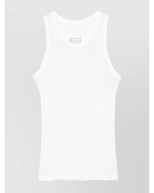 Maison Margiela White Silk Fine Ribbed Sleeveless Tank Top