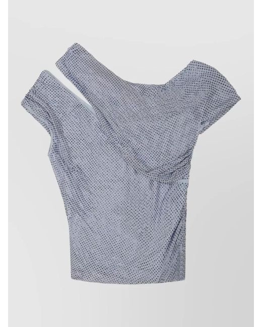 Self-Portrait Blue Asymmetrical Rhinestone Top Short Sleeve