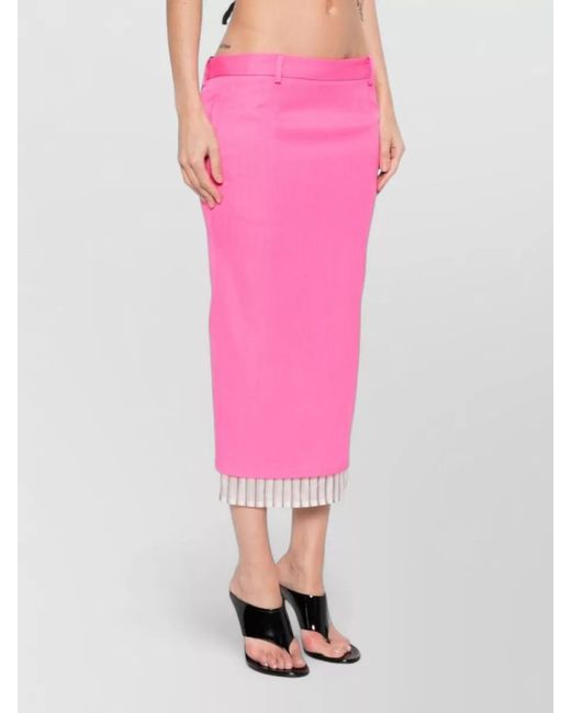 The Attico Pink Wool Midi Skirt High Waist Layered