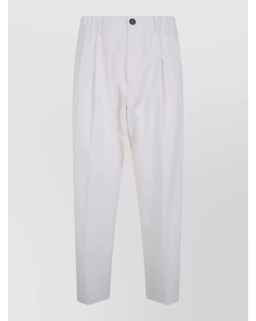 Herno White Pleated Front Trousers Belt Loops Button for men