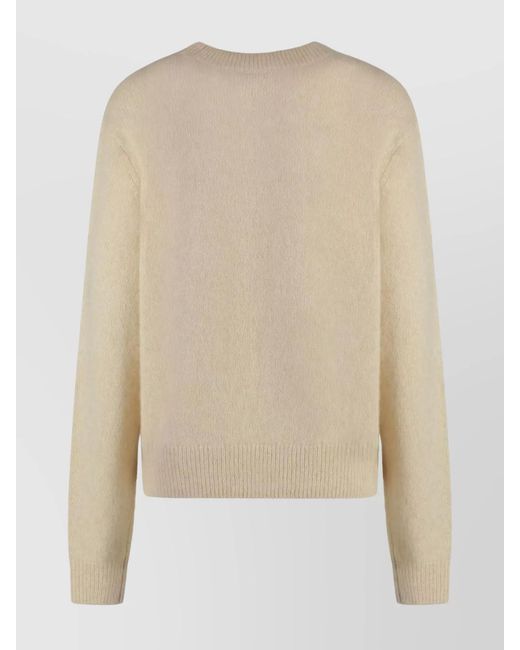 Isabel Marant Natural Cashmere Silk Alpaca Wool Ribbed Long-Sleeve Crew-Neck Sweater