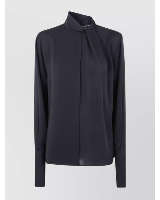 Tom Ford Blue Silk Georgette Long Sleeve Blouse