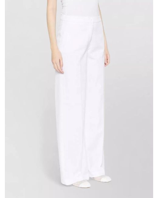 Via Masini 80 White Cotton Trousers Wide Leg Belt Loops