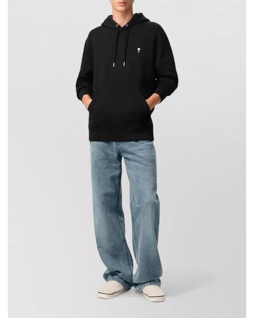 AMI Black Ami De Coeur Cotton Logo Hoodie for men
